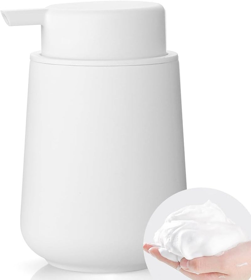 YAUKPH Matte White Foaming Hand Soap Dispenser Plastic 11 oz - Modern Minimalist Style for Bathroom & Kitchen Countertop Refillable - Image 1